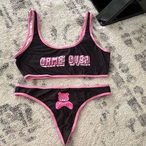 Black and Pink 'Game Over' Bikini Set